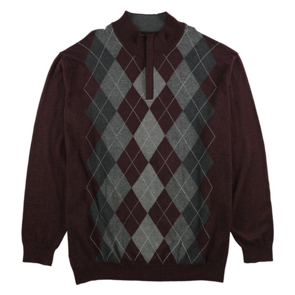 Tasso Elba Men Quarter-Zip Argyle Pullover size M